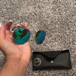 Ray-Ban Silver Frame with Blue-Green Lens Sunglasses